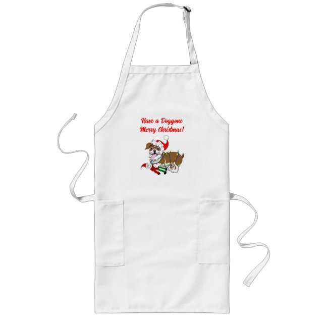 Tablier Long Bulldog Anglais Avec Lumières De Noël (Devant)