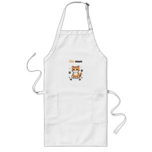Tablier Long Cat Mum – Cute Orange Tabby Cartoon with Paw Print