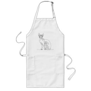 Tablier Long Chat Sphynx Dessiné à la Main - Art en Ligne Minim