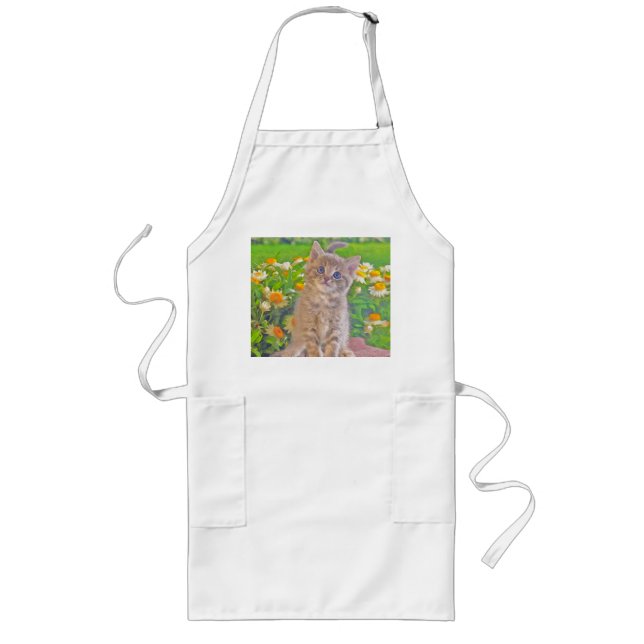 Tablier Long Chaton et fleurs (Devant)