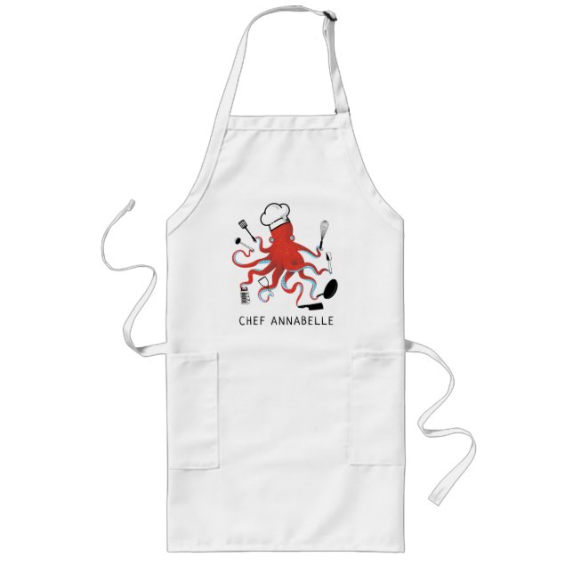 Tablier Long Chef Octopus Orange Personnalisez Le Long Tablier (Devant)