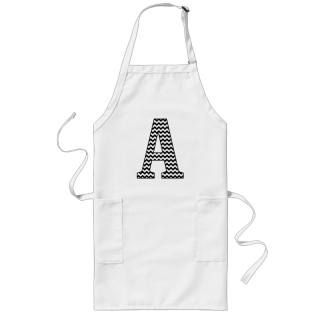 Tablier Long Chevron noir et blanc Monogramme de poche (Devant)