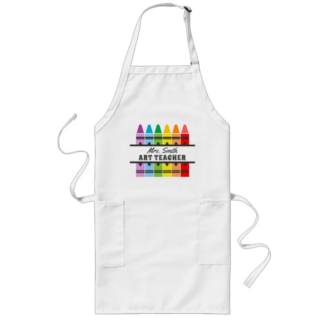 Tablier Long Crayons Arc-en-ciel colorés Professeur d'art perso (Devant)