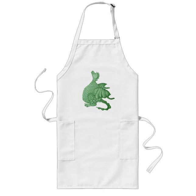 Tablier Long créature imaginaire mythique dragon vert mignon (Devant)