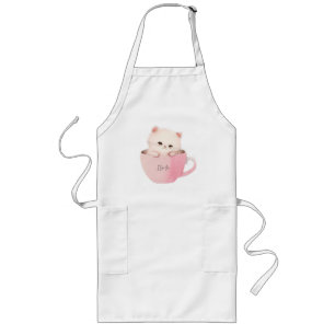 Tablier Long Cute chat rose blanc dans une tasse de thé