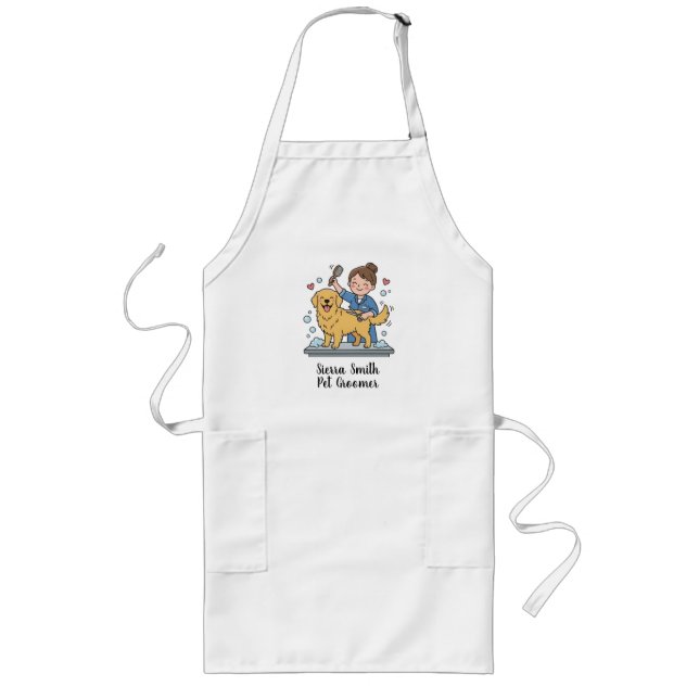 Tablier Long Dog Groomer Uniform Yellow Golden Retriever Design (Devant)
