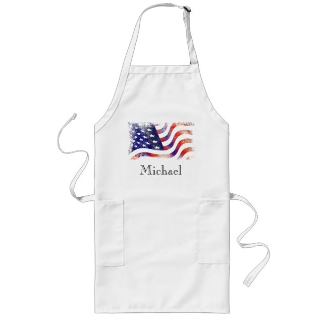 Tablier Long Drapeau américain blanc et bleu rouge personnalisé (Devant)