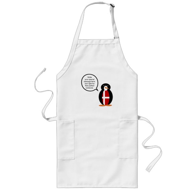 Tablier Long Drapeau danois Parler de Mme Penguin Personnalisée (Devant)