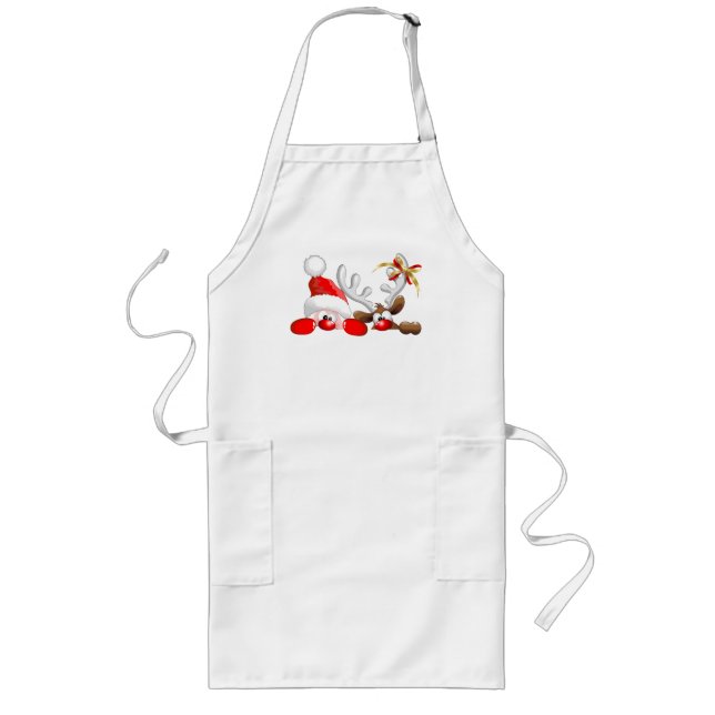 Tablier Long Drôle Père Noël et Reindeer Cartoon (Devant)