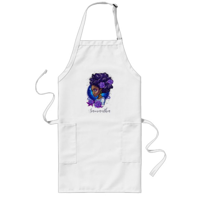 Tablier Long Élégante femme Afro Rose violette (Devant)