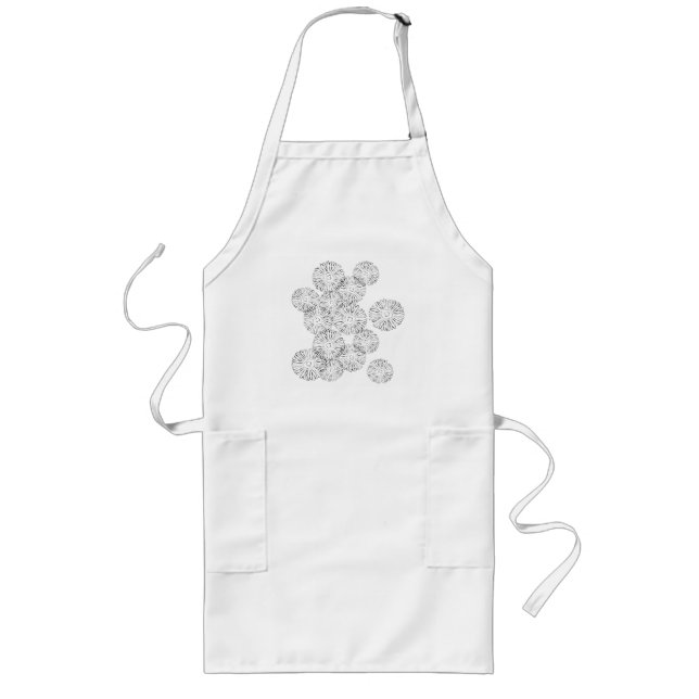 Tablier Long Fleurs abstraites de printemps noir et blanc (Devant)