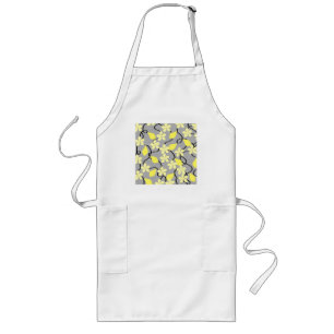 Tablier Long Fleurs jaunes et grises. Modèle floral