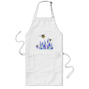 Tablier Long Fleurs printanières et abeilles volant sur le tabl