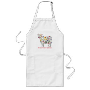 Tablier Long Fleurs sauvages d'aquarelle en forme de Vache mign