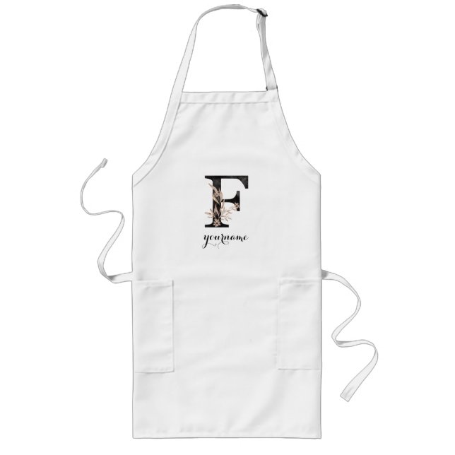 Tablier Long Floral Monogramme F Flore d'or noir (Devant)