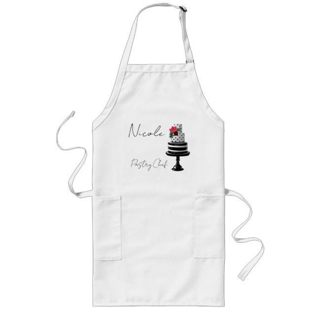 Tablier Long Gâteau pois noir et blanc Chef pâtisserie (Devant)