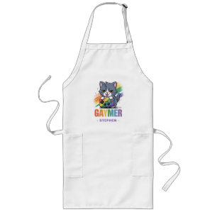Tablier Long Gaymer - Rainbow Gaming Cat avec console LGBTQ 2