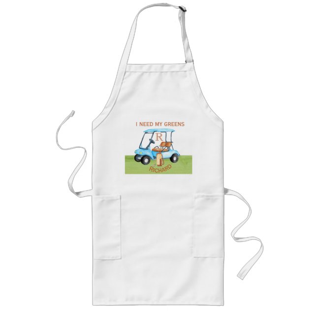 Tablier Long Golf Club Panier Monogramme Nom Besoin de mes Vert (Devant)