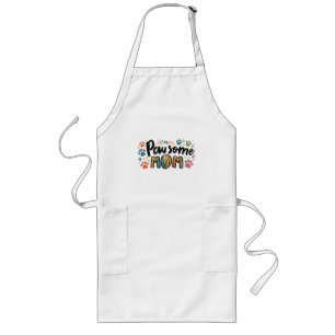 Tablier Long Graphique Whimsical "Pawsome MOM" avec pattes colo