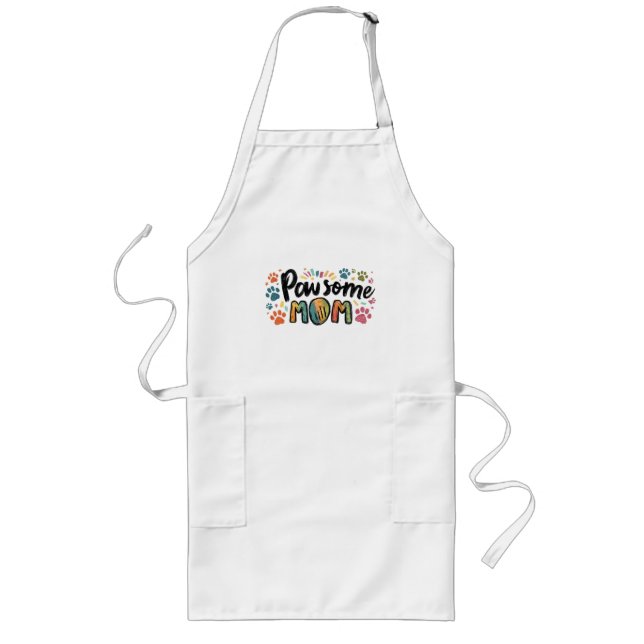 Tablier Long Graphique Whimsical "Pawsome MOM" avec pattes colo (Devant)