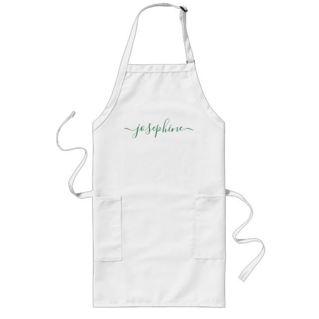 Tablier Long Green Nom de script personnalisé tablier adulte (Devant)