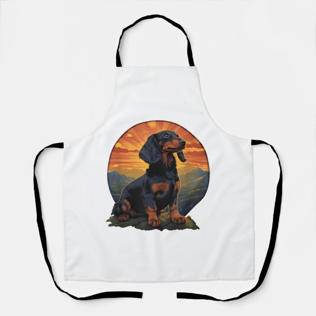 Tablier Long Haired Dachshund amoureux de animal retro vin (Recto)