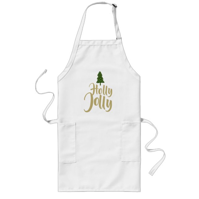 Tablier Long Holly Jolly White Gold Joyeux Noël (Devant)