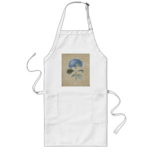 Tablier Long Hortensia bleu vintage avec la calligraphie