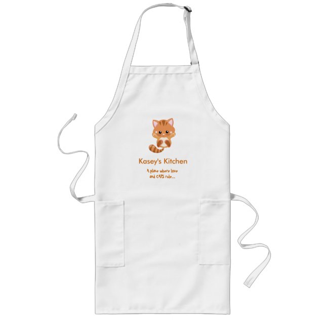 Tablier Long Illustration de chat orange (Devant)