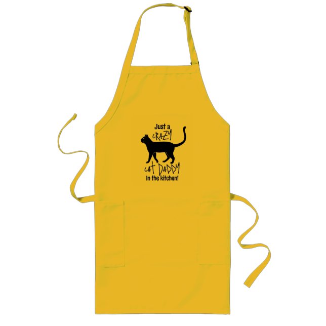 Tablier Long Jaune Noir Personnalisé Crazy Cat Papa (Devant)