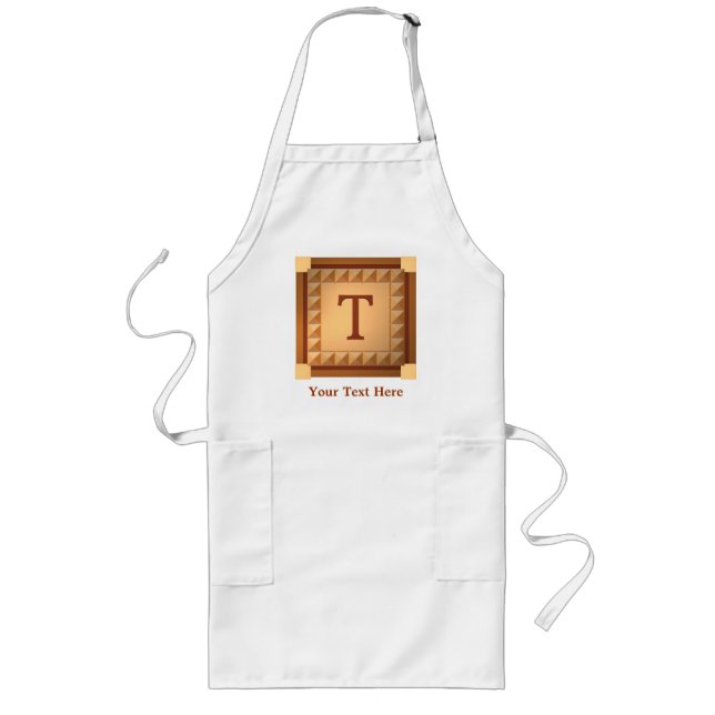 Tablier Long Lettre T : Look bois initial avec texte personnali (Devant)