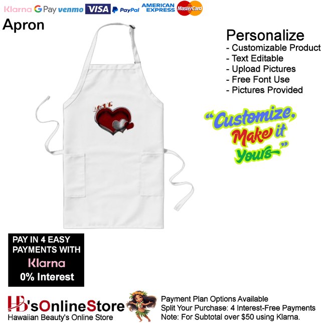 Tablier Long Magie de coeur blanc long tablier (Love Heart White Kitchen Cooking Mess Free Long Apron.)