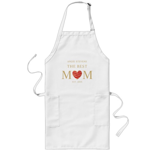Tablier Long Meilleur devis MOM avec Effet Rouge & Or Coeur (Devant)