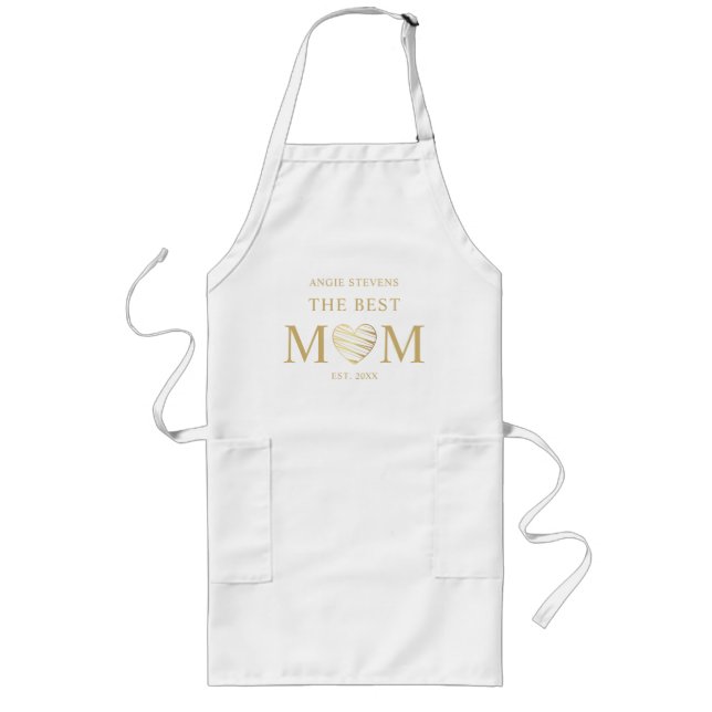 Tablier Long Meilleure citation MOM White & Gold Effet Heart (Devant)