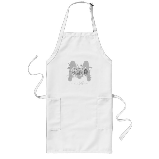 Tablier Long Monogramme floral argenté chic (Devant)
