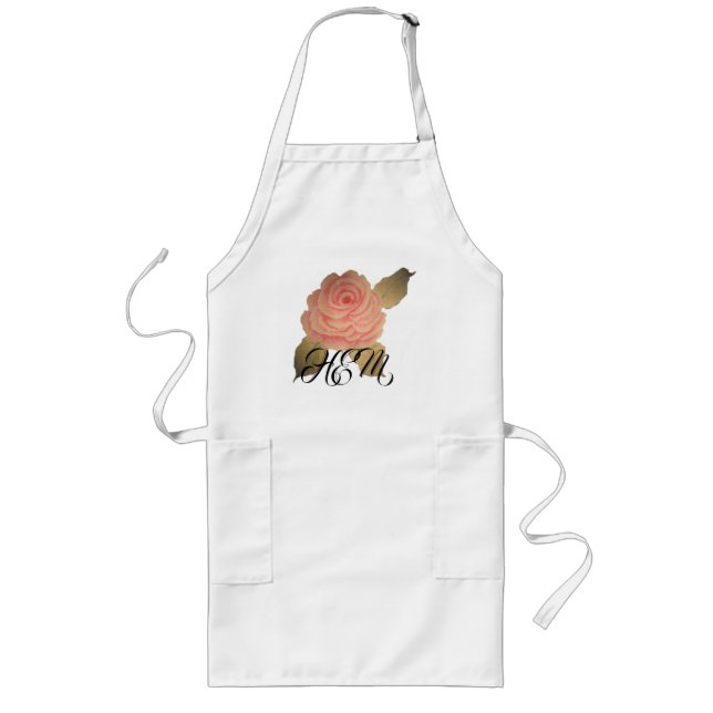 Tablier Long Monogramme rose rose peint à la main long tablier (Devant)