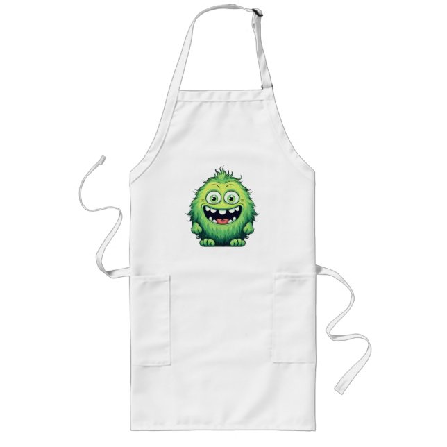 Tablier Long Monstre Vert Mignon Dessin Animé Sourire (Devant)