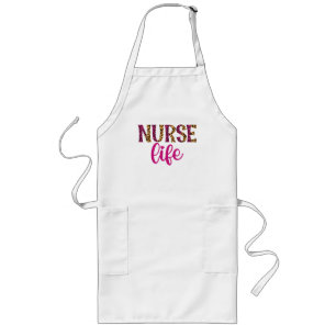 Tablier Long Nurse Life - Rose et Empreinte de léopard