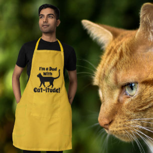 Tablier Long Papa Personnalisé Noir Jaune Avec Chat-itude