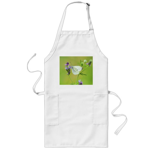 Tablier Long Papillon Blanc à Veines Vertes (Devant)