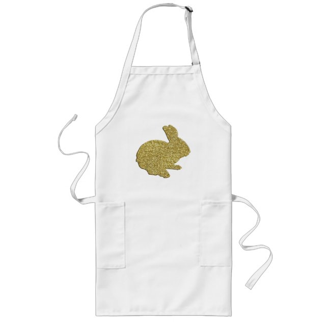 Tablier Long Parties scintillant d'or Silhouette Lapin de Pâque (Devant)