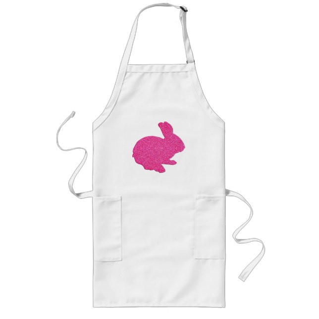 Tablier Long Parties scintillant rose Silhouette Lapin de Pâque (Devant)