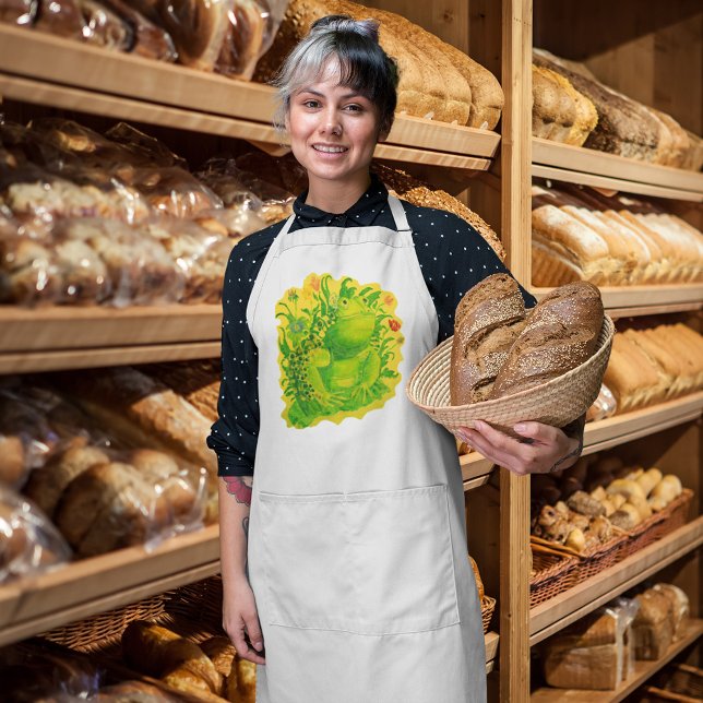 Tablier Long Peinture artisanale de grenouille verte (Cute Green Frog Artwork Painting Long Apron)