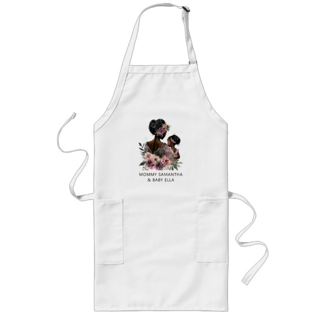 Tablier Long Personnalisé Floral Maman et bébé (Devant)