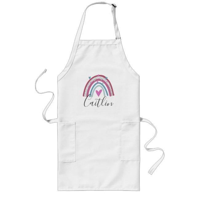 Tablier Long Personnalised name pink rainbow baking (Devant)