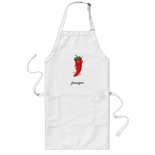 Tablier Long Poivron Chili Cartographié Avec Nom Personnalisé (Devant)