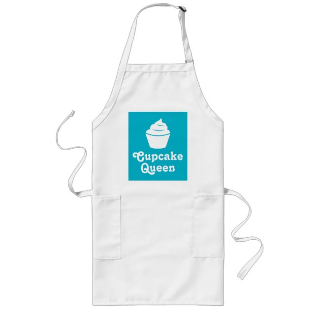 Tablier Long Reine de Cupcake | grand tablier bleu turquoise po (Devant)