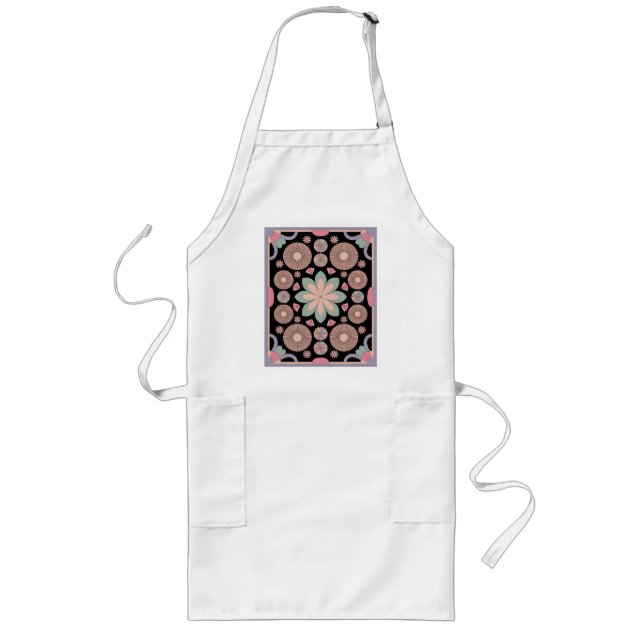 Tablier Long Retro Pastel Floral Mandala Symmetry (Devant)