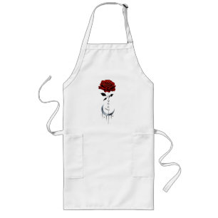 Tablier Long Rose rouge de style tatouage et lune de croissant 