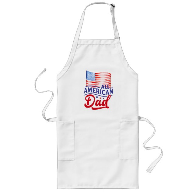 Tablier Long Rouge blanc et bleu floral All American Papa (Devant)